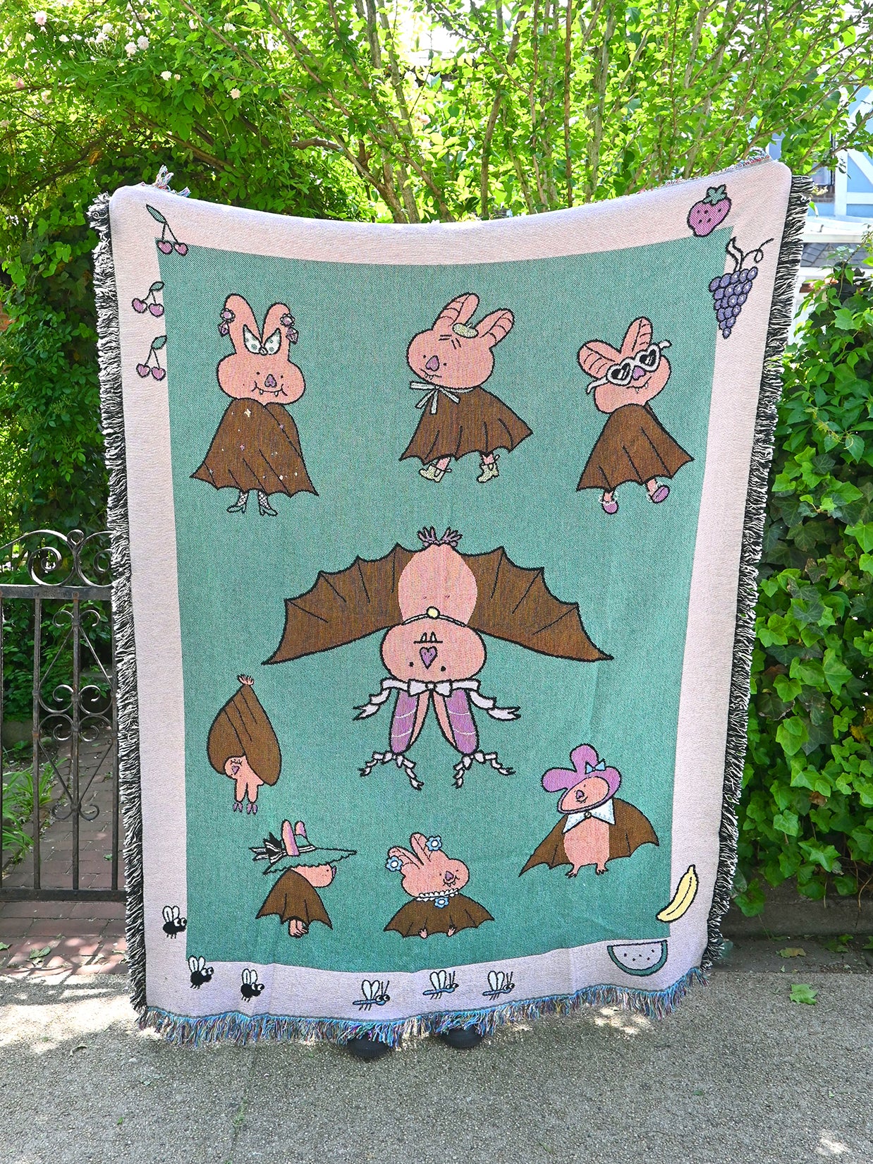 Natali Koromoto designed "Brilliantly Batty" cotton Throw blanket.