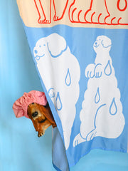 Part of the "Wet Dogs" bath collection by illustrator Natali Koromoto. "Wet Dogs" shower curtain.