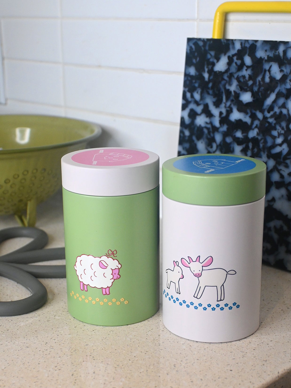 "Farm Girlies" Mini tin Canisters. Design by Natali Koromoto.