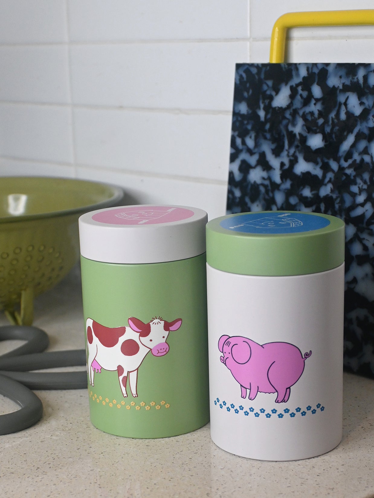 "Farm Girlies" Mini tin Canisters. Design by Natali Koromoto.