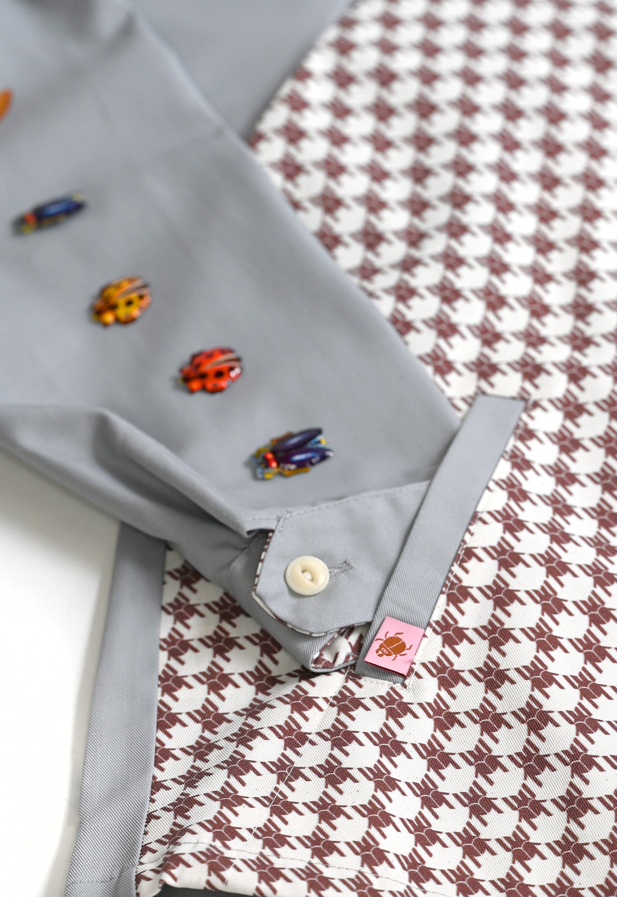 "Beetletooth" print Jacket design by Natali Koromoto's in-house clothing brand Ho Hos Hole in The Wall. Made in NYC with Eco-Twill, a combo organic cotton and polyester spun from recycled water and soda bottles.