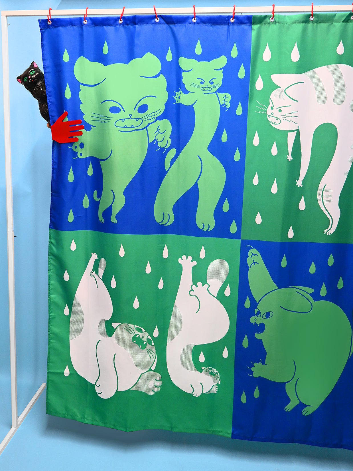 Part of the "Dry Cats" bath collection by illustrator Natali Koromoto. "Dry Cats" shower curtain.