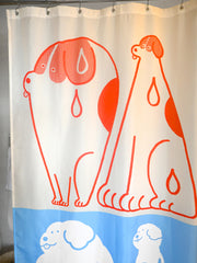 Part of the "Wet Dogs" bath collection by illustrator Natali Koromoto. "Wet Dogs" shower curtain.