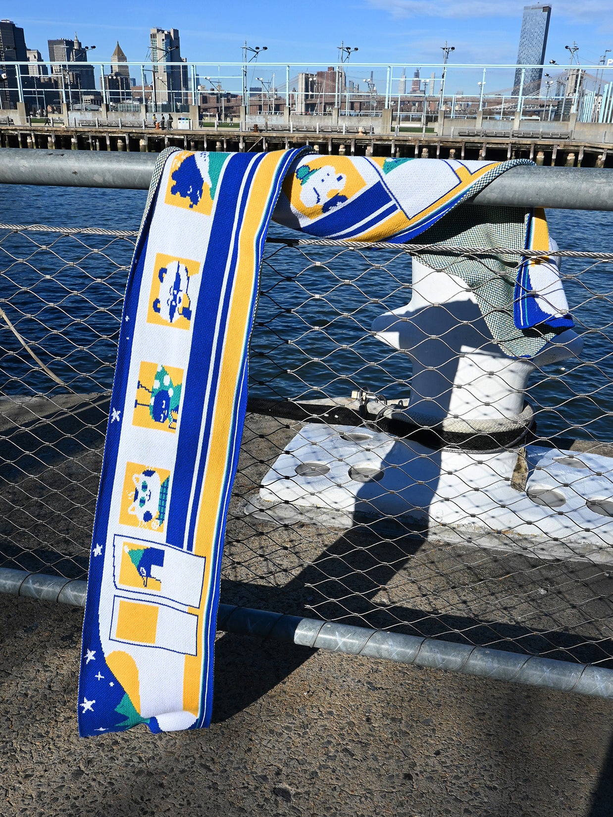 "The Passengers" Jumbo scarf -Design by Natali Koromoto. Inspired by travels on the Japanese Shinkansen bullet train. Scarf knit in Long Island, New York. 50/50 Rec. Poly + Rec. Cotton.