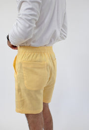 HO HOS HOLE IN THE WALL brand "Tutti-Frutti" Linen Shorts - Yellow Strawberry