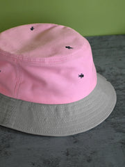 Natali Koromoto x HO HOS HOLE IN THE WALL brands "Ants on Your Hat"  print design bucket hat in Pink Lemonade and Pearl Grey dye colorway fabric combo