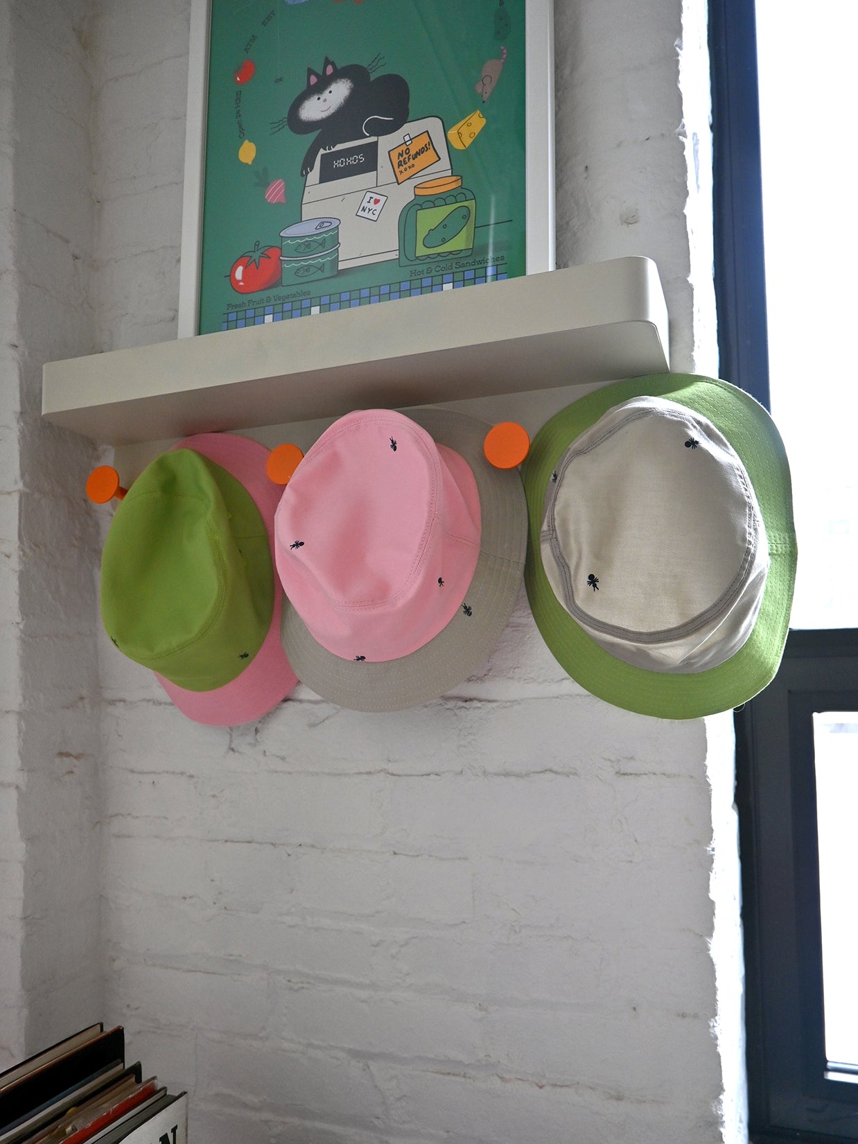 Natali Koromoto x HO HOS HOLE IN THE WALL brands "Ants on Your Hat"  print design bucket hat in Pearl Grey and Avocado Green dye colorway organic cotton fabric combo
