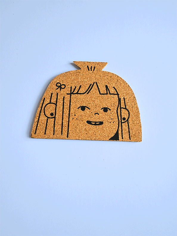 "Dog Person" set of four cork coasters. Design by illustrator Natalí Koromoto Martínez.