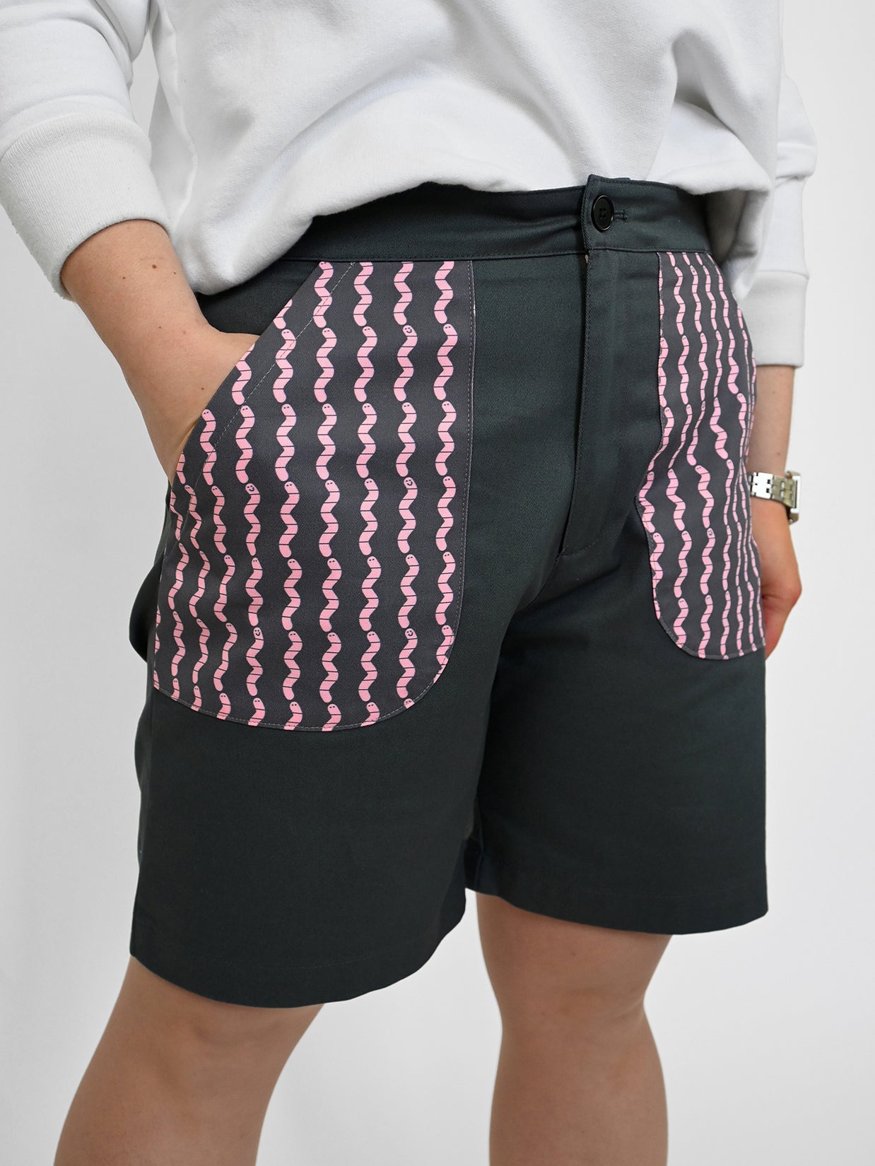 HO HOS HOLE IN THE WALL brand "Pockets Full of Worms" Shorts. Design by Natali Koromoto.