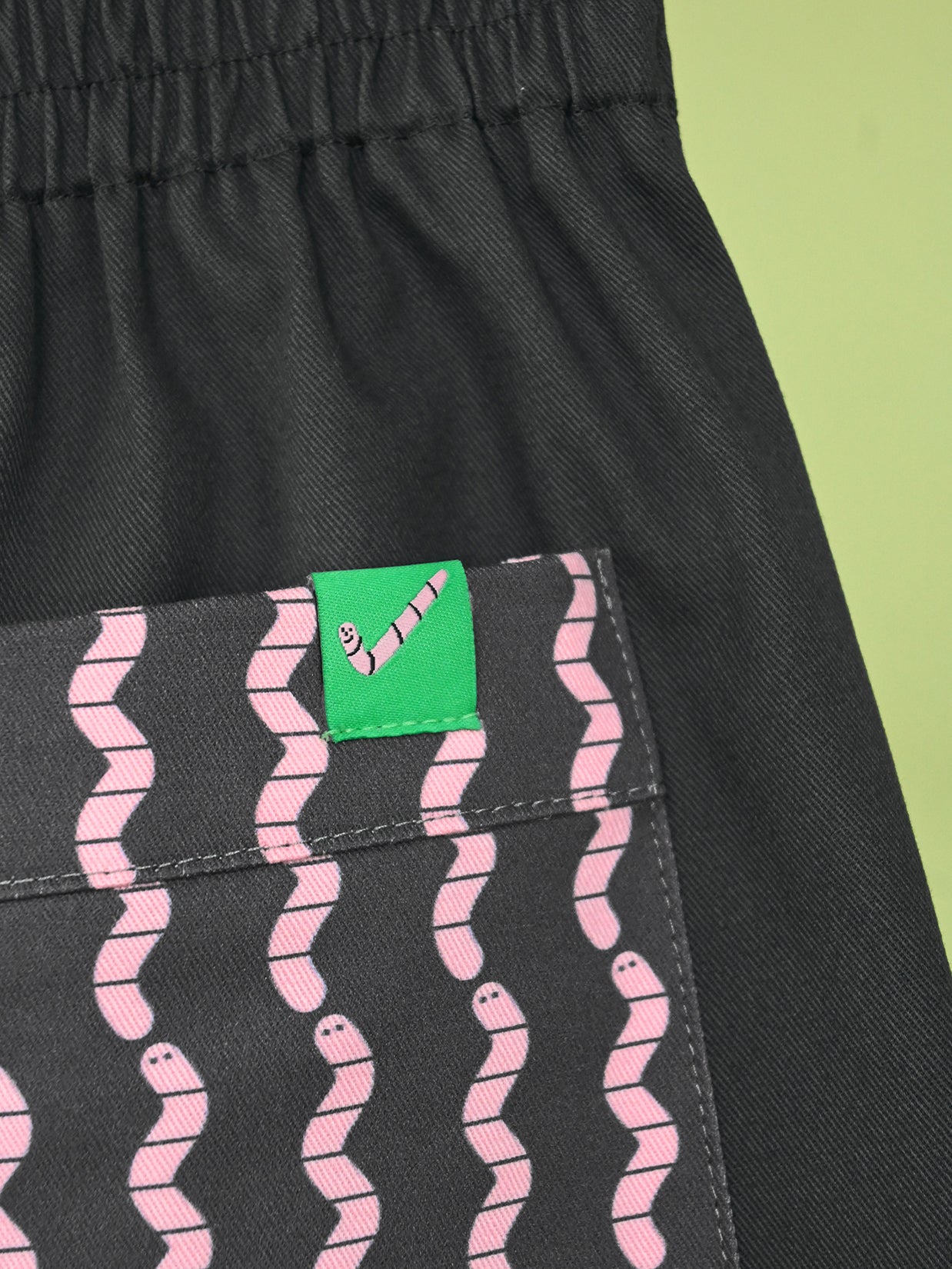 HO HOS HOLE IN THE WALL brand "Pockets Full of Worms" Shorts. Design by Natali Koromoto.