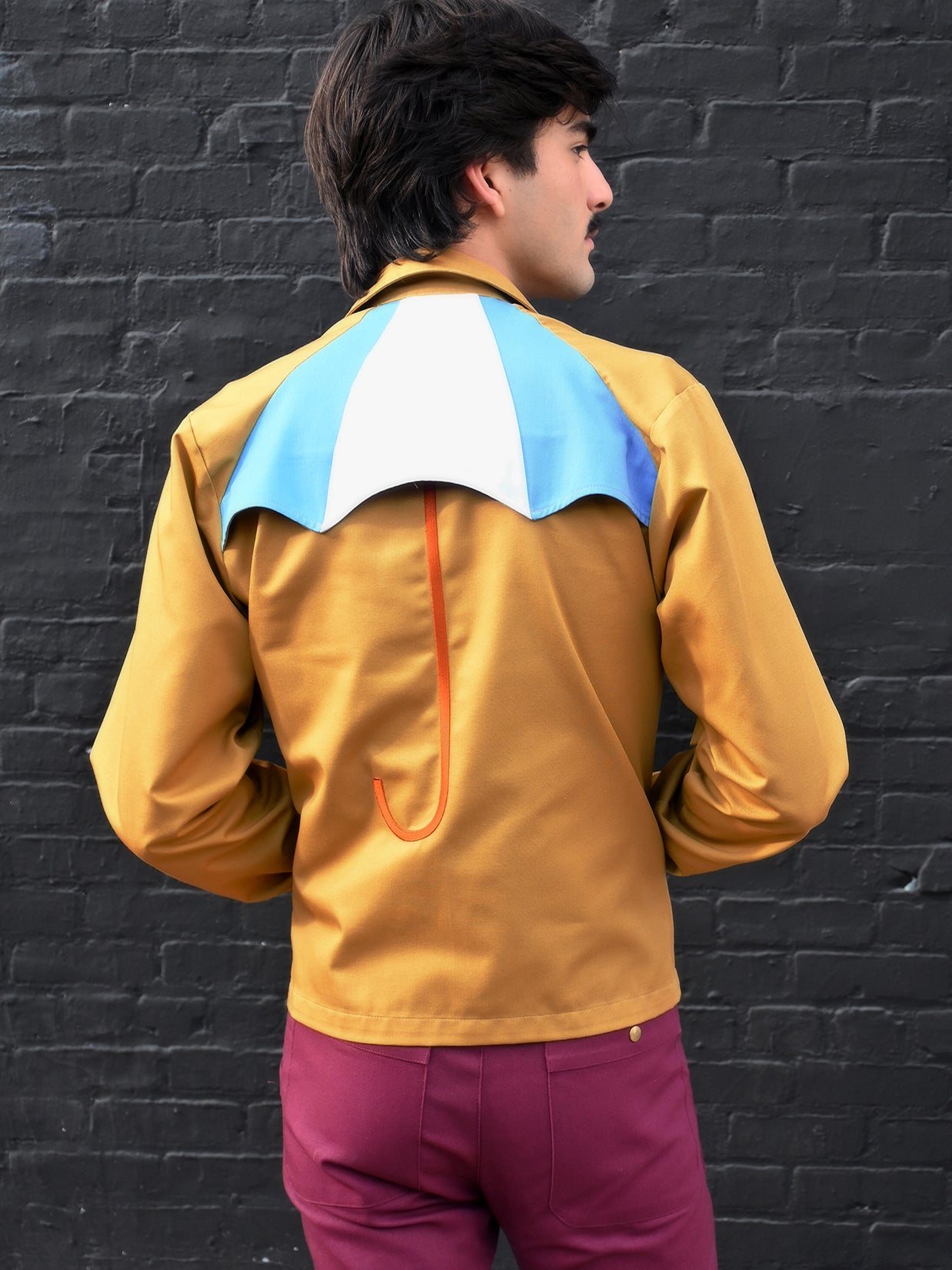 "Umbrella" Jacket - Honey dye colorway. Designed by Natali Koromoto's in-house clothing brand Ho Hos Hole in The Wall. Made in NYC with Eco-Twill, a combo organic cotton and polyester spun from recycled water and soda bottles.