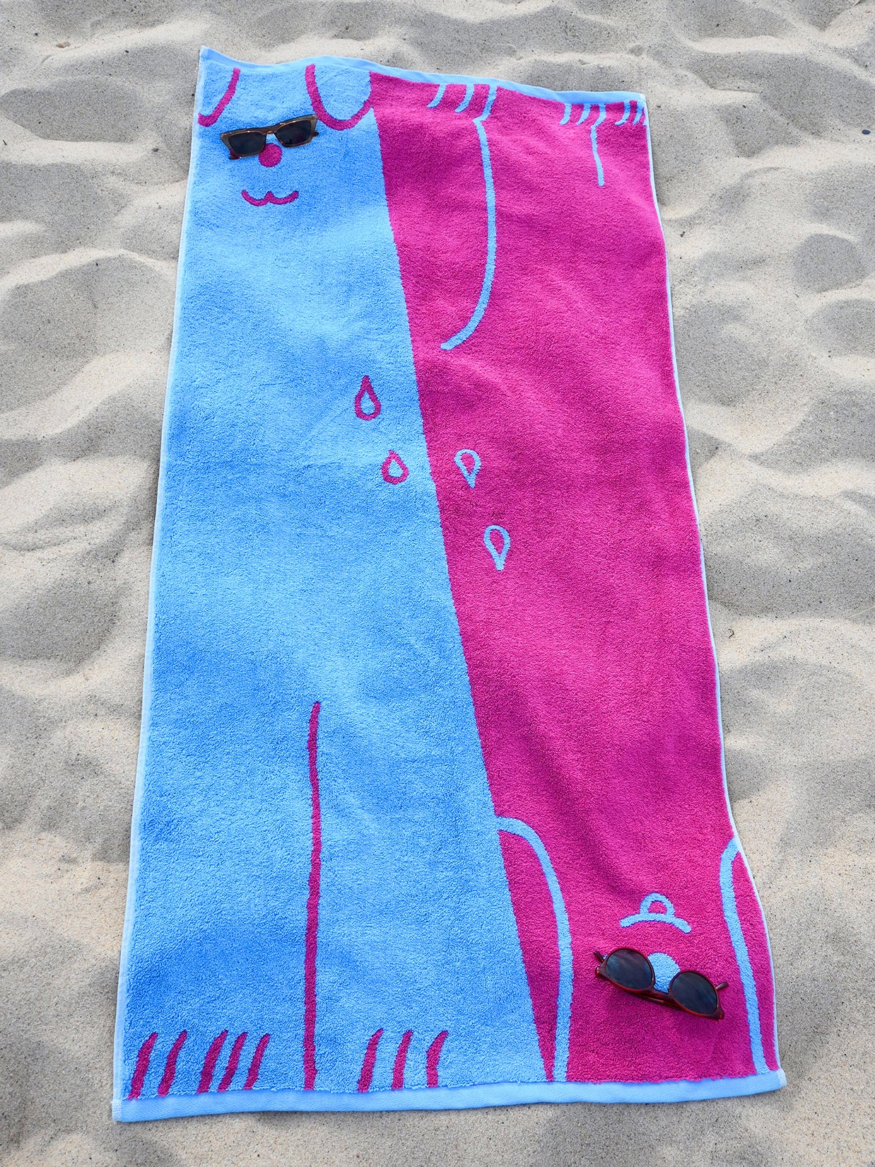 "WET DOGS" collection of bath towel, bathmat, and shower curtain. By illustrator/designer Natali Koromoto.