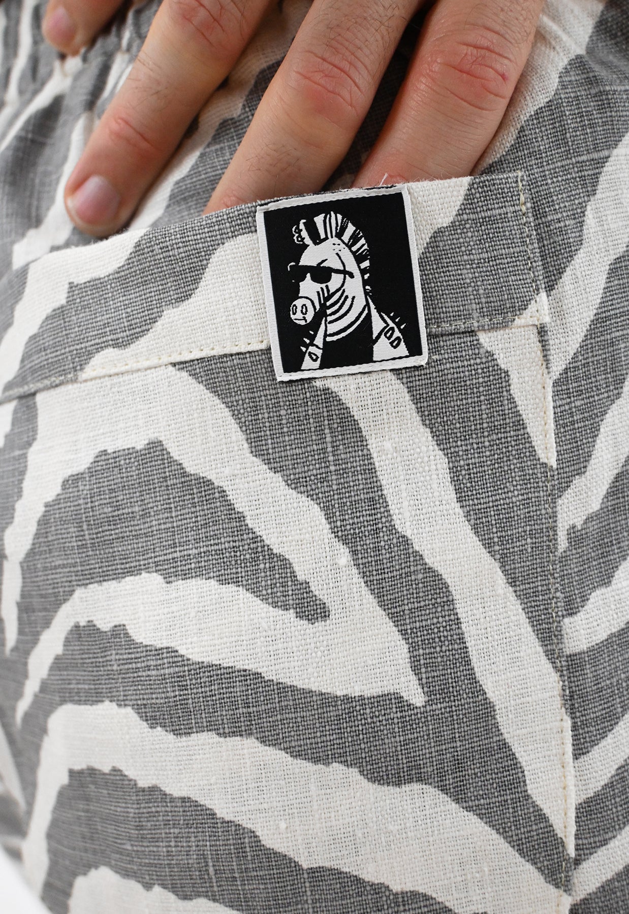 "Zebra Without a Cause" Linen Shorts - Grey Stripe