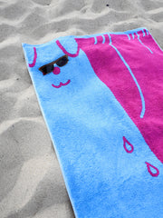 "WET DOGS" collection of bath towel, bathmat, and shower curtain. By illustrator/designer Natali Koromoto.