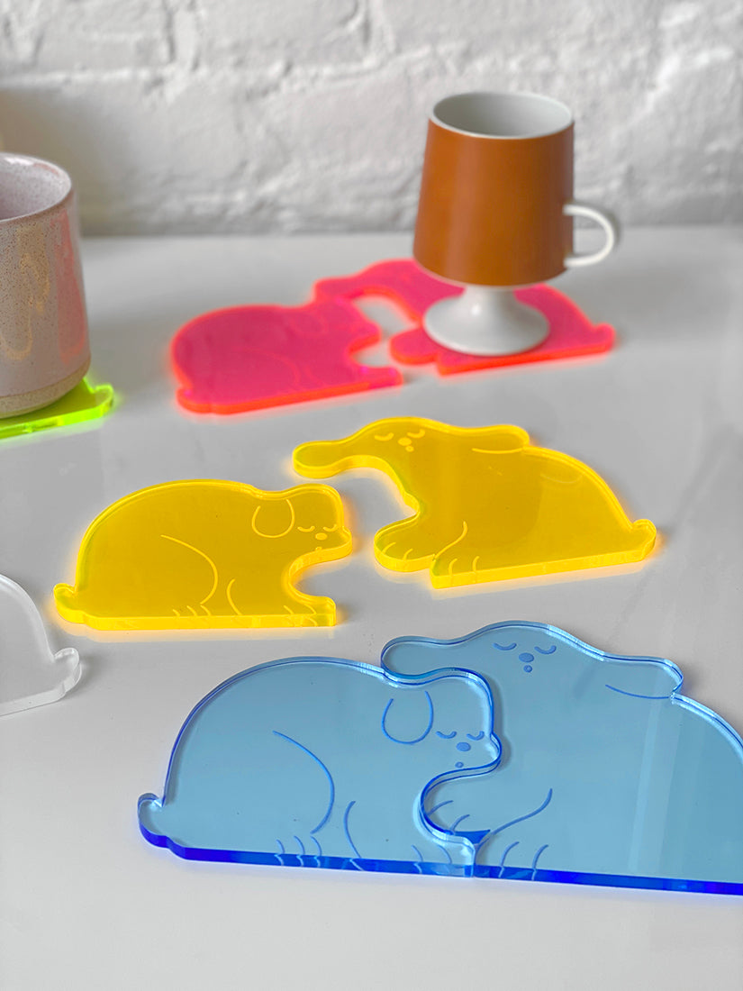 Natali Koromoto designed "Perfect Nap" collection (DOGS) Set of two acrylic coasters.