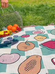 "The Picnic" woven cotton throw blanket. Designed in NYC by Natali Koromoto Martinez. Ethically made in the USA. OEKO-TEX Standard 100 certified.