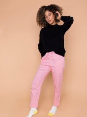 Natali Koromoto x Ho Hos Hole in The Wall brand "Ants on Your Pants" custom print design in Pink Lemonade dye colorway. Unisex regular fit lounge pull-on pant with elastic waist. USA-milled 100% organic cotton, dyed and printed with non-toxic, low-impact dyes and inks. Machine wash OK. Sizes 2XS-3XL. Made in NYC.