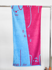 "WET DOGS" collection of bath towel, bathmat, and shower curtain. By illustrator/designer Natali Koromoto.
