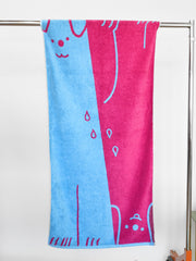 "WET DOGS" collection of terry cloth bath towels and bathmats. By illustrator/designer Natali Koromoto.