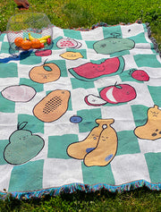"The Picnic" woven cotton throw blanket. Designed in NYC by Natali Koromoto Martinez. Ethically made in the USA. OEKO-TEX Standard 100 certified.