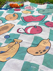 "The Picnic" woven cotton throw blanket. Designed in NYC by Natali Koromoto Martinez. Ethically made in the USA. OEKO-TEX Standard 100 certified.