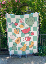 "The Picnic" woven cotton throw blanket. Designed in NYC by Natali Koromoto Martinez. Ethically made in the USA. OEKO-TEX Standard 100 certified.