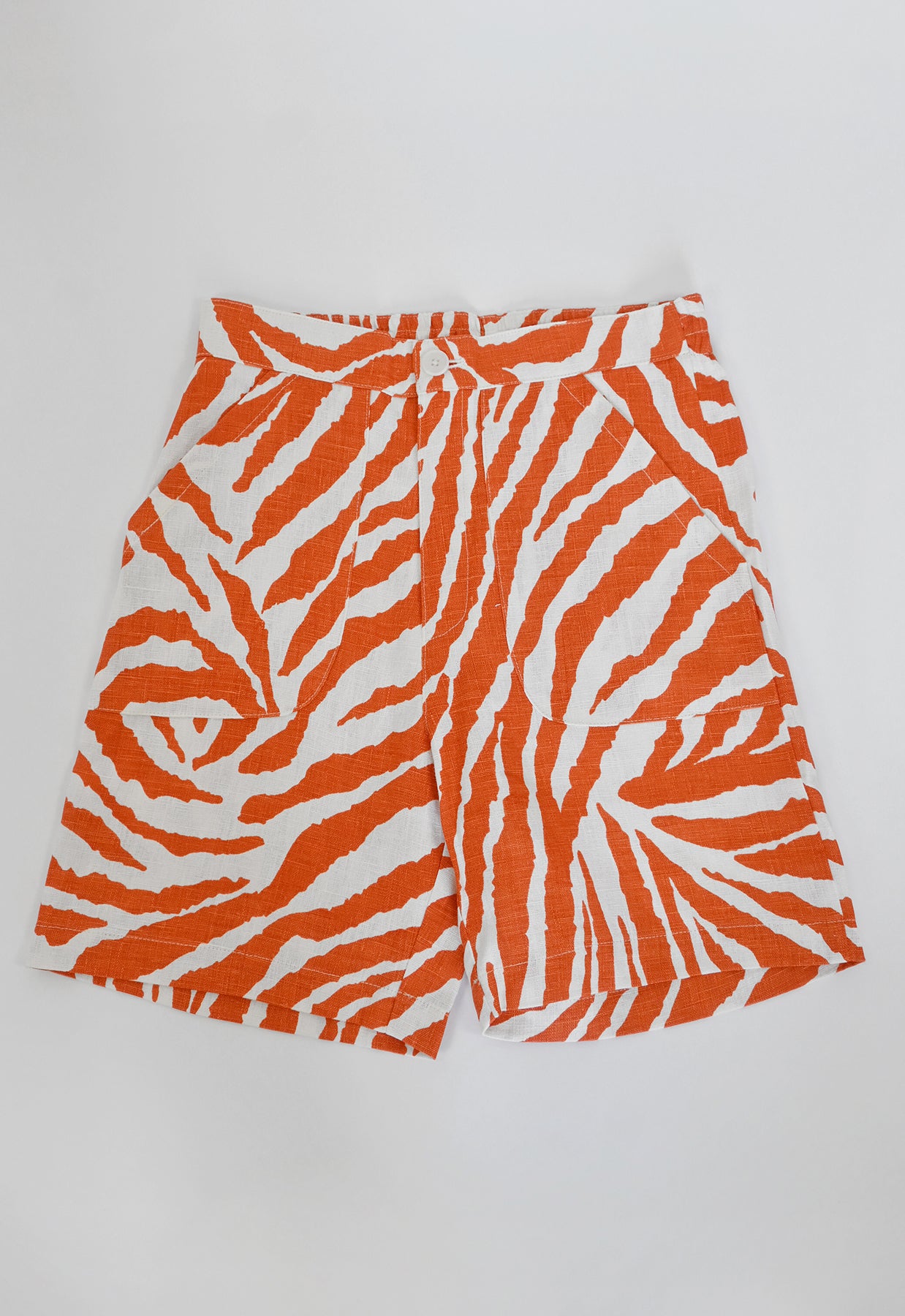 Short en lin "Zèbre sans cause" - Rayure orange