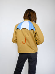 "Umbrella" Jacket - Honey dye colorway. Designed by Natali Koromoto's in-house clothing brand Ho Hos Hole in The Wall. Made in NYC with Eco-Twill, a combo organic cotton and polyester spun from recycled water and soda bottles.