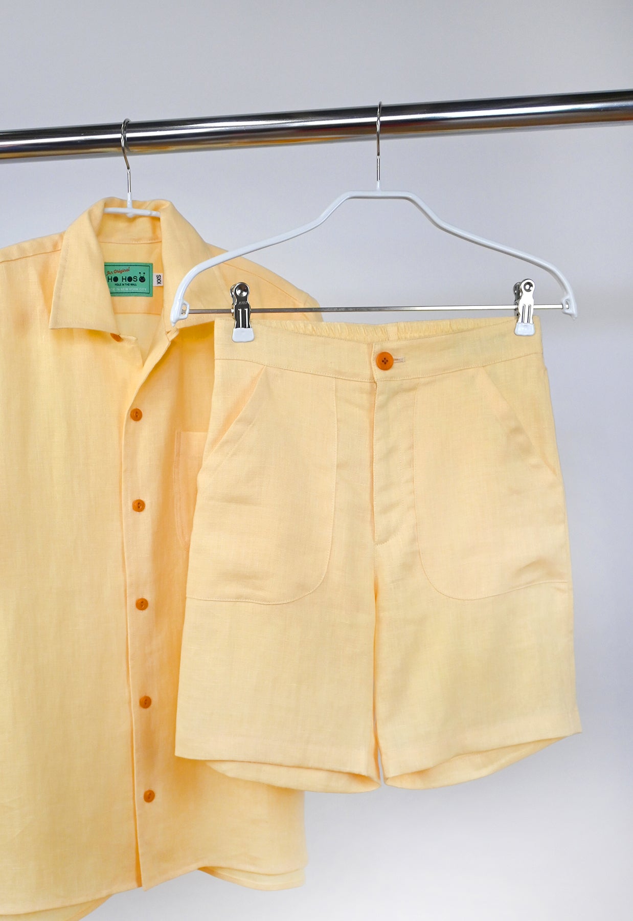 HO HOS HOLE IN THE WALL brand "Tutti-Frutti" Linen Shorts - Yellow Strawberry