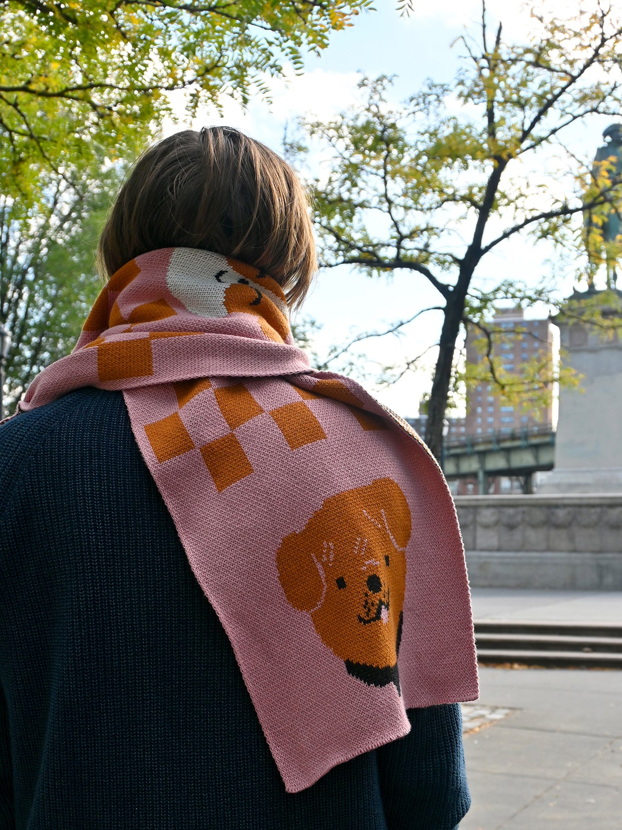 "DOGS" Jumbo scarf - Design by Natali Koromoto. Scarf knit in Long Island, New York. Made with premium soft, durable 100% Egyptian Cotton.