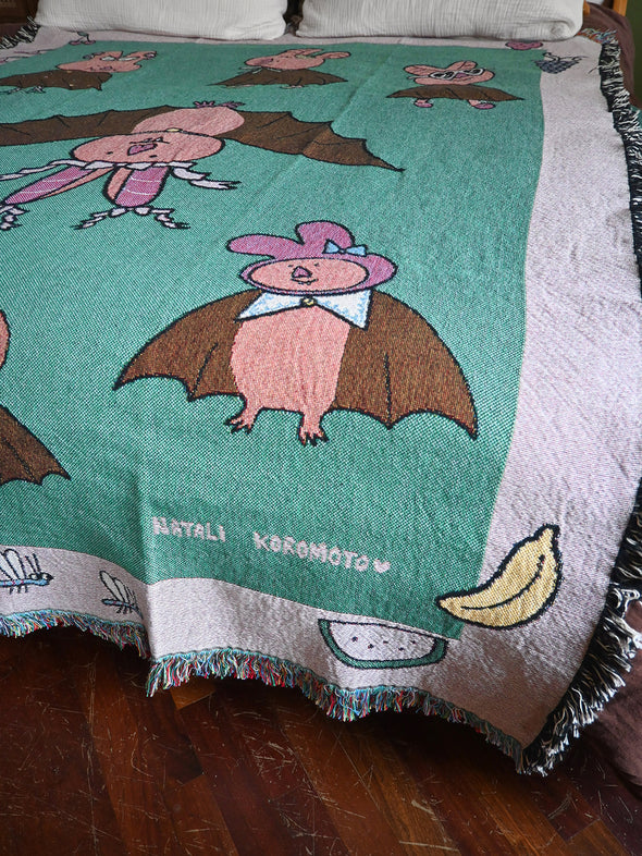 Natali Koromoto designed "Brilliantly Batty" cotton Throw blanket.
