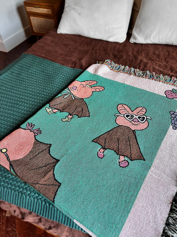 Natali Koromoto designed "Brilliantly Batty" cotton Throw blanket.