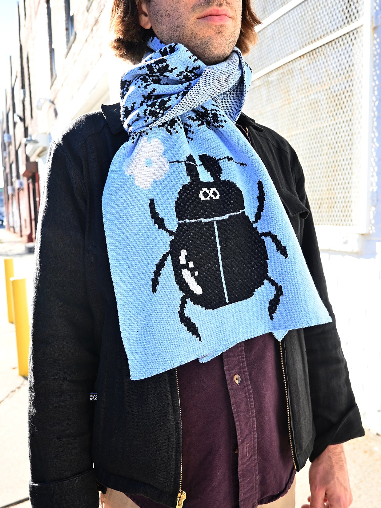 "Beetletooth" Jumbo scarf. Made on Long Island, New York, USA, with recycled cotton and polyester. Designed in NYC by Ho Hos Hole in The Wall. 78" x 12"