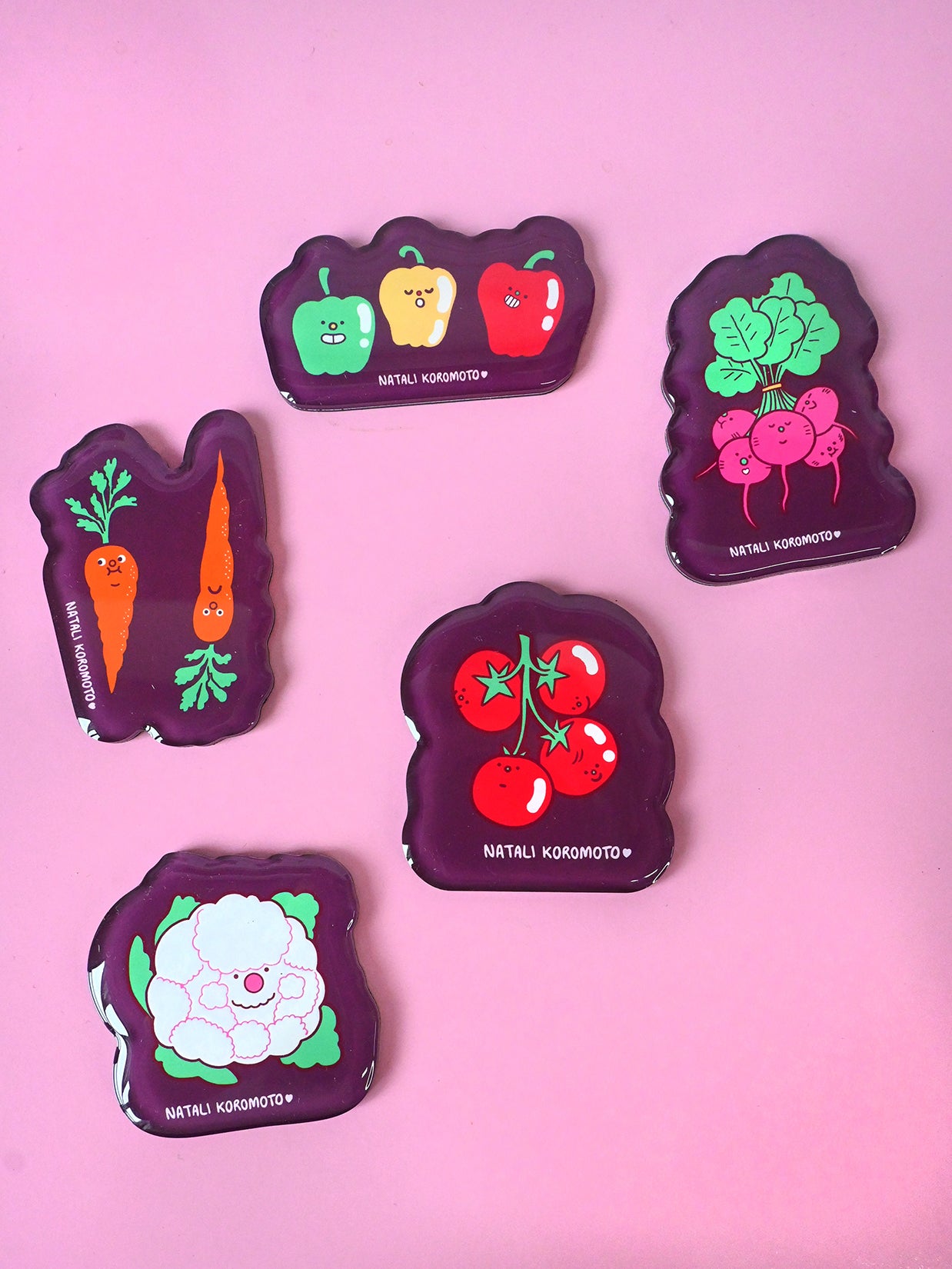 "Garden Party" Acrylic Magnets. Design by Natali Koromoto Martinez