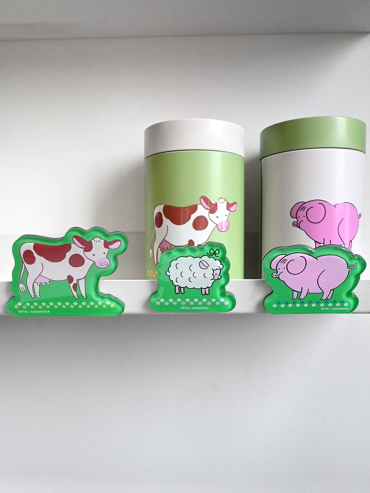 "Farm Girlies" Acrylic Magnets. Design by Natali Koromoto Martinez.