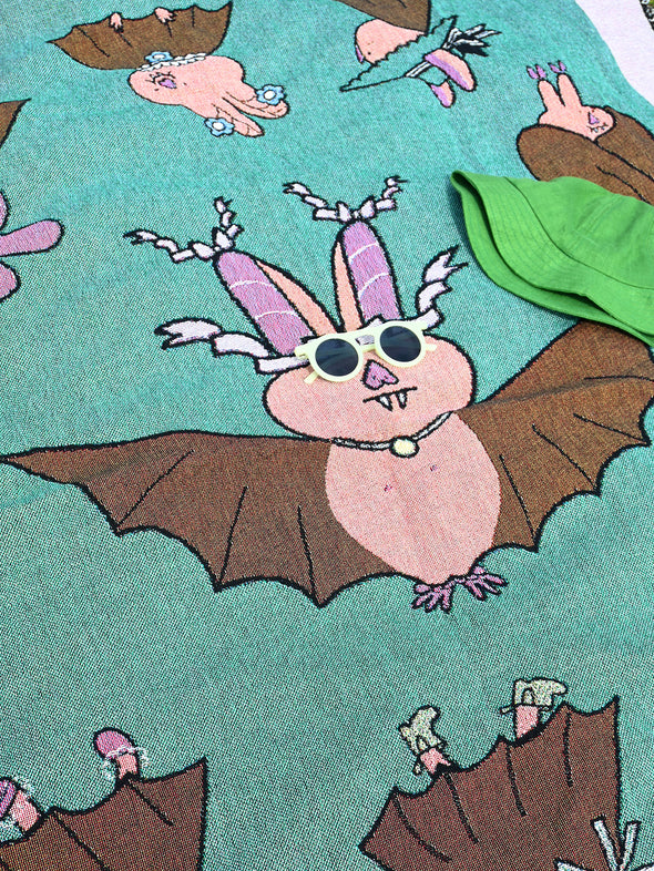Natali Koromoto designed "Brilliantly Batty" cotton Throw blanket.