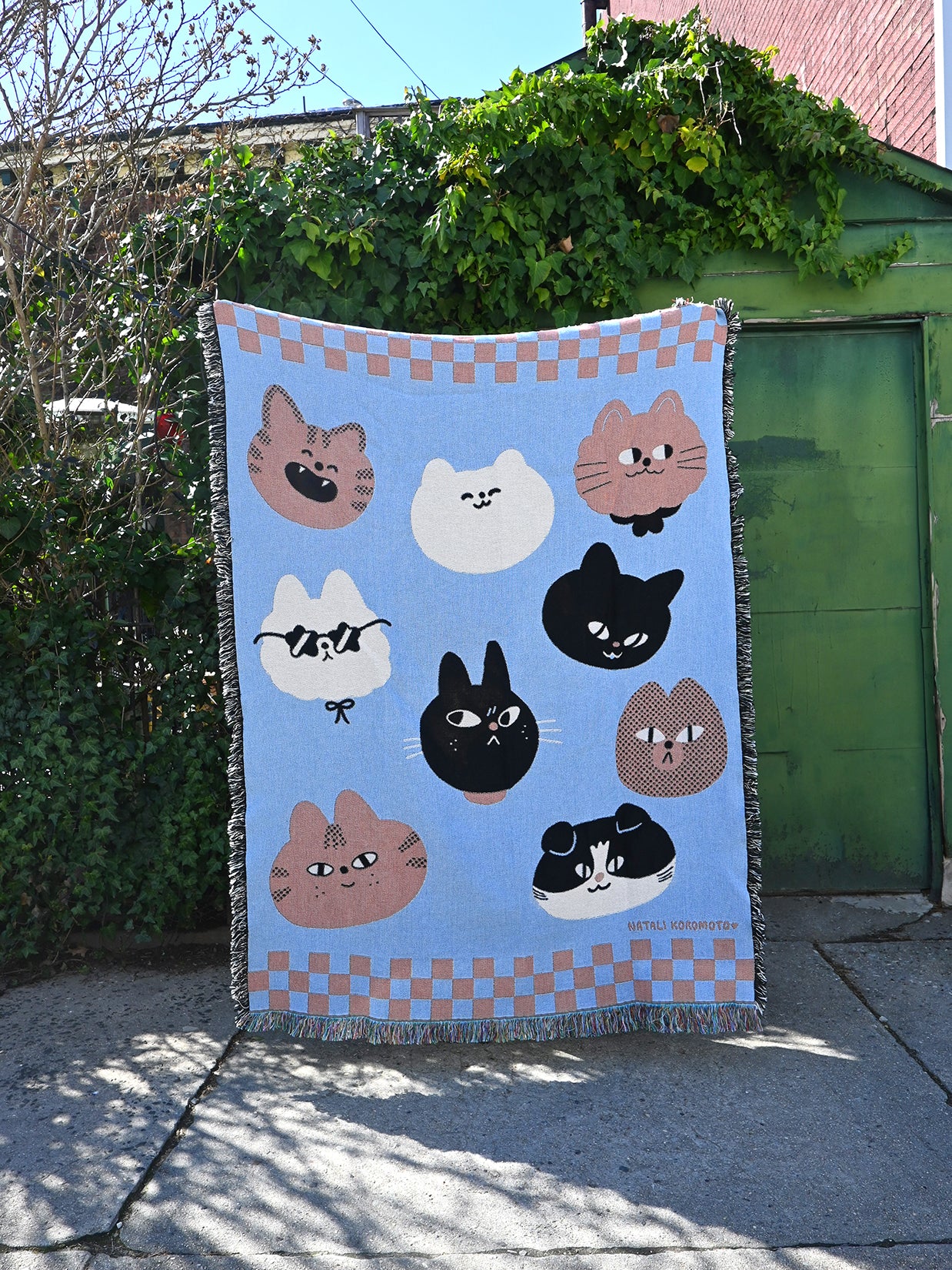 "CATS" Throw blanket design by illustrator Natali Koromoto Martinez. Made in USA.