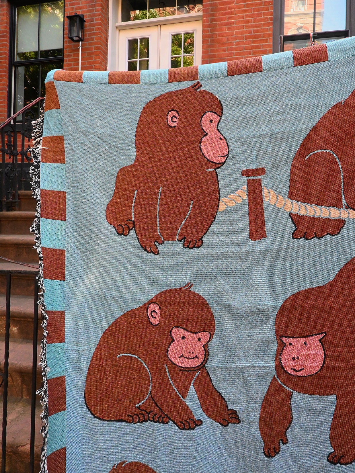 "Macaques!" Throw blanket. Design by Natali Koromoto NYC