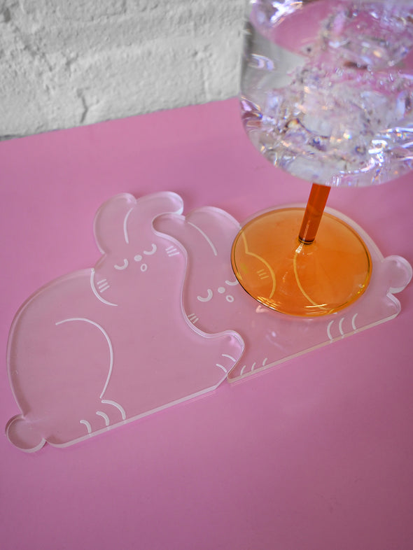 Natali Koromoto designed "Perfect Nap" collection (RABBITS) Set of two acrylic coasters.