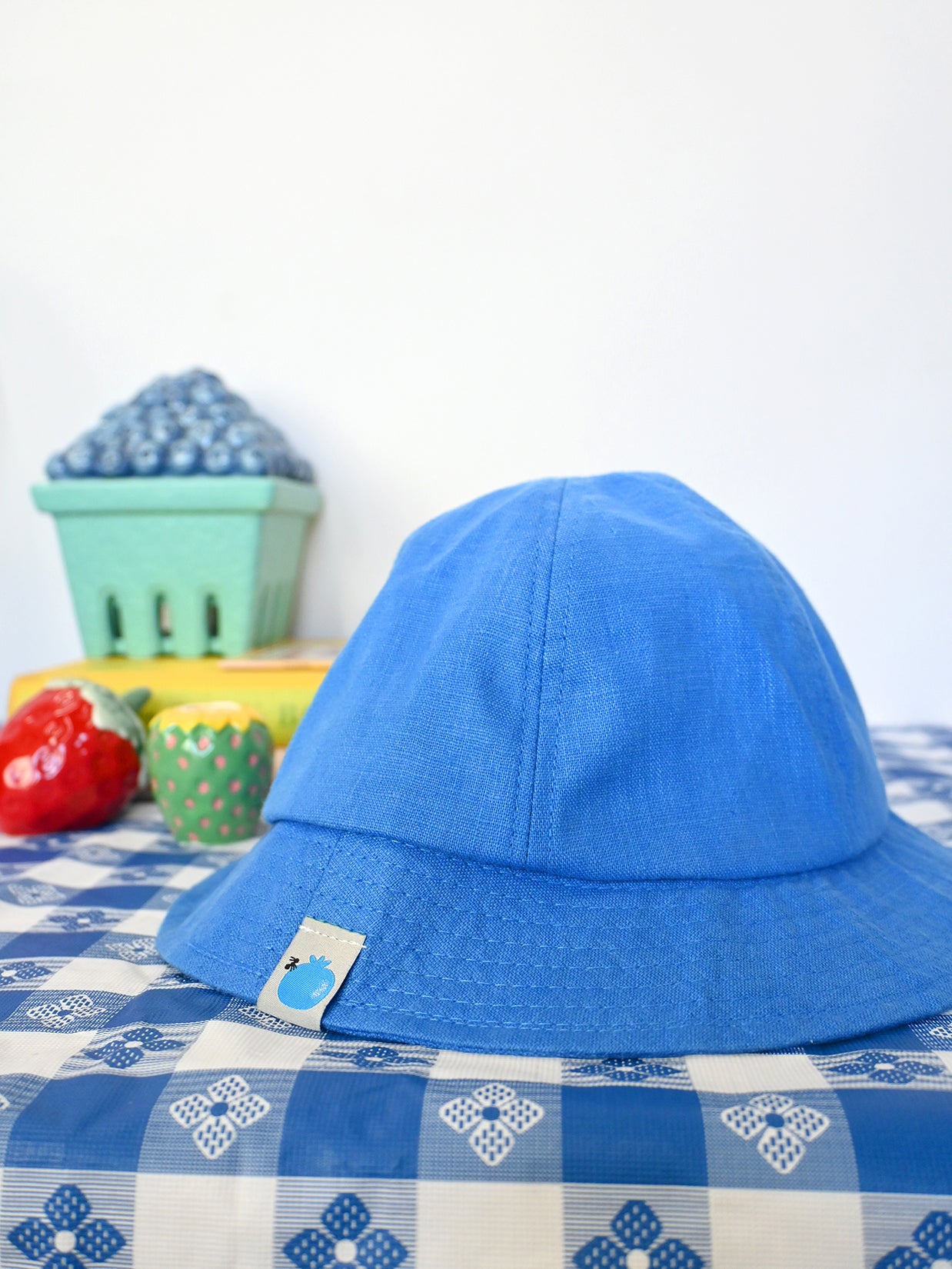 "Tutti-frutti" Linen bucket hats: Plantain, Blackberry, and Blueberry. Designed and made in NYC, USA by HO HOS HOLE IN THE WALL