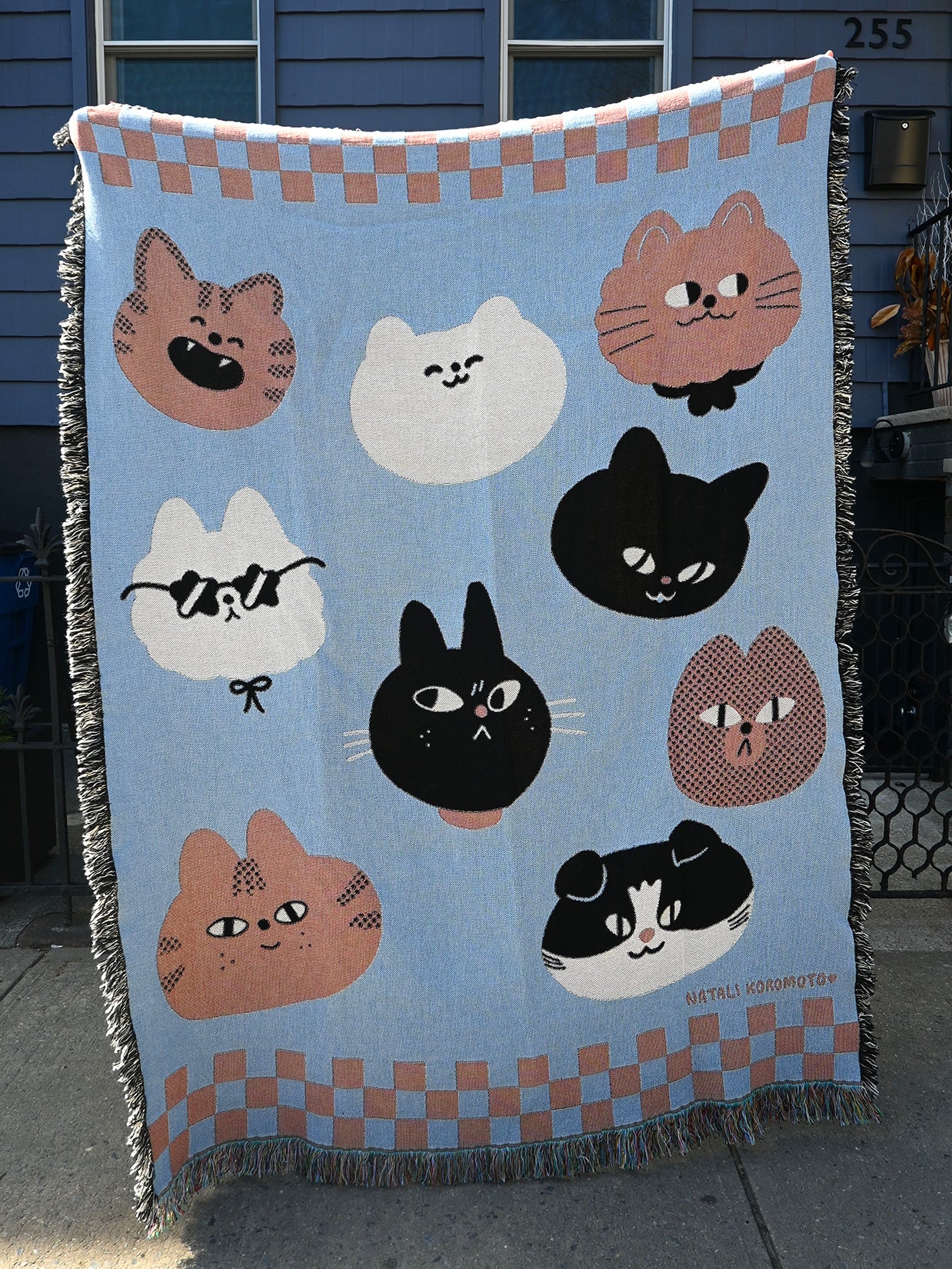 "CATS" Throw blanket design by illustrator Natali Koromoto Martinez.