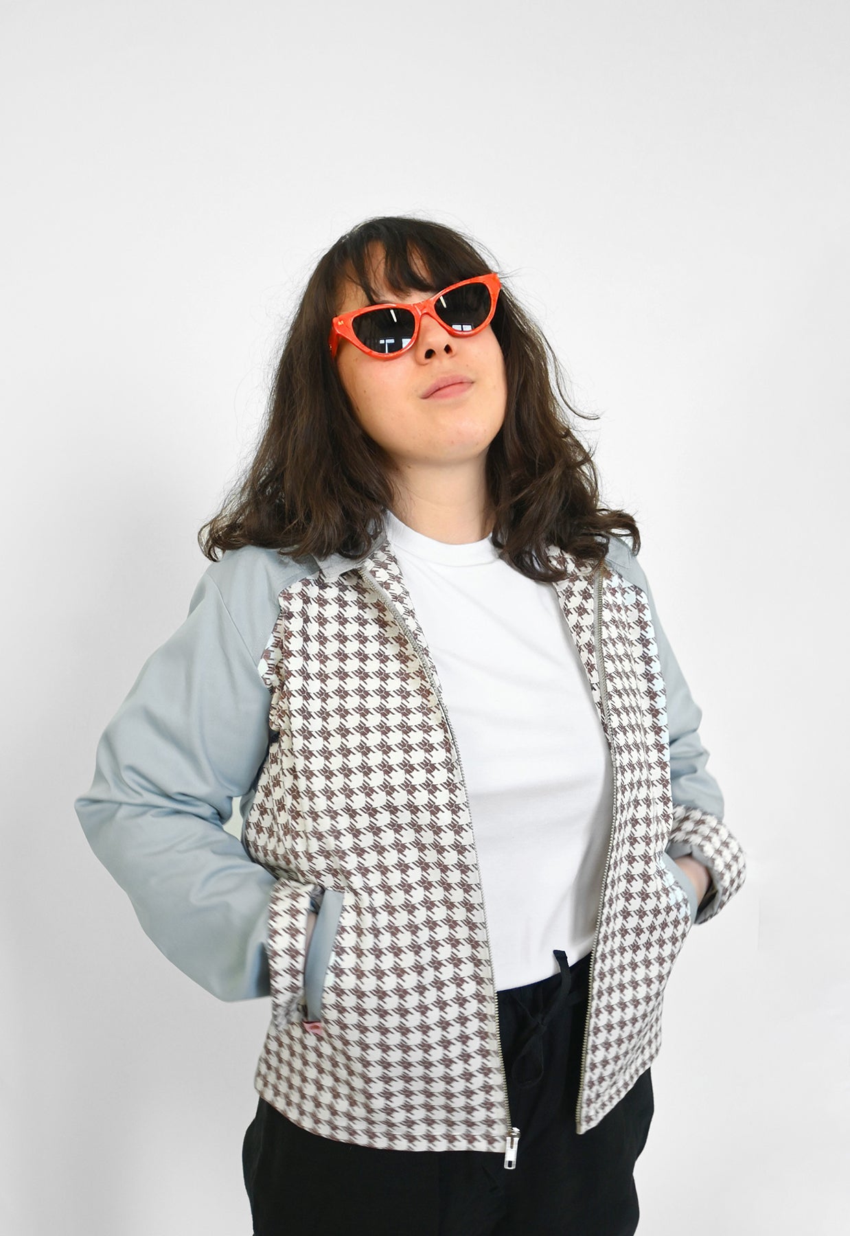 "Beetletooth" print Jacket design by Natali Koromoto's co-founded clothing brand Ho Hos Hole in The Wall. Made in NYC with Eco-Twill, a combo organic cotton and polyester spun from recycled water and soda bottles.