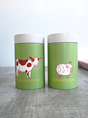 "Farm Girlies" Mini tin Canisters. Design by Natali Koromoto.