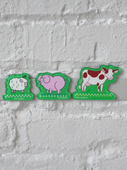 "Farm Girlies" Acrylic Magnets. Design by Natali Koromoto Martinez.