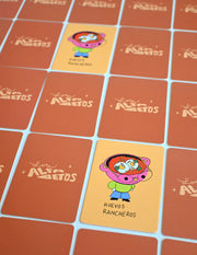 "Los Alfabetos" is a memory card matching game set of 26 pairs of Latin food characters. Designed by illustrator Natalí Koromoto Martínez.