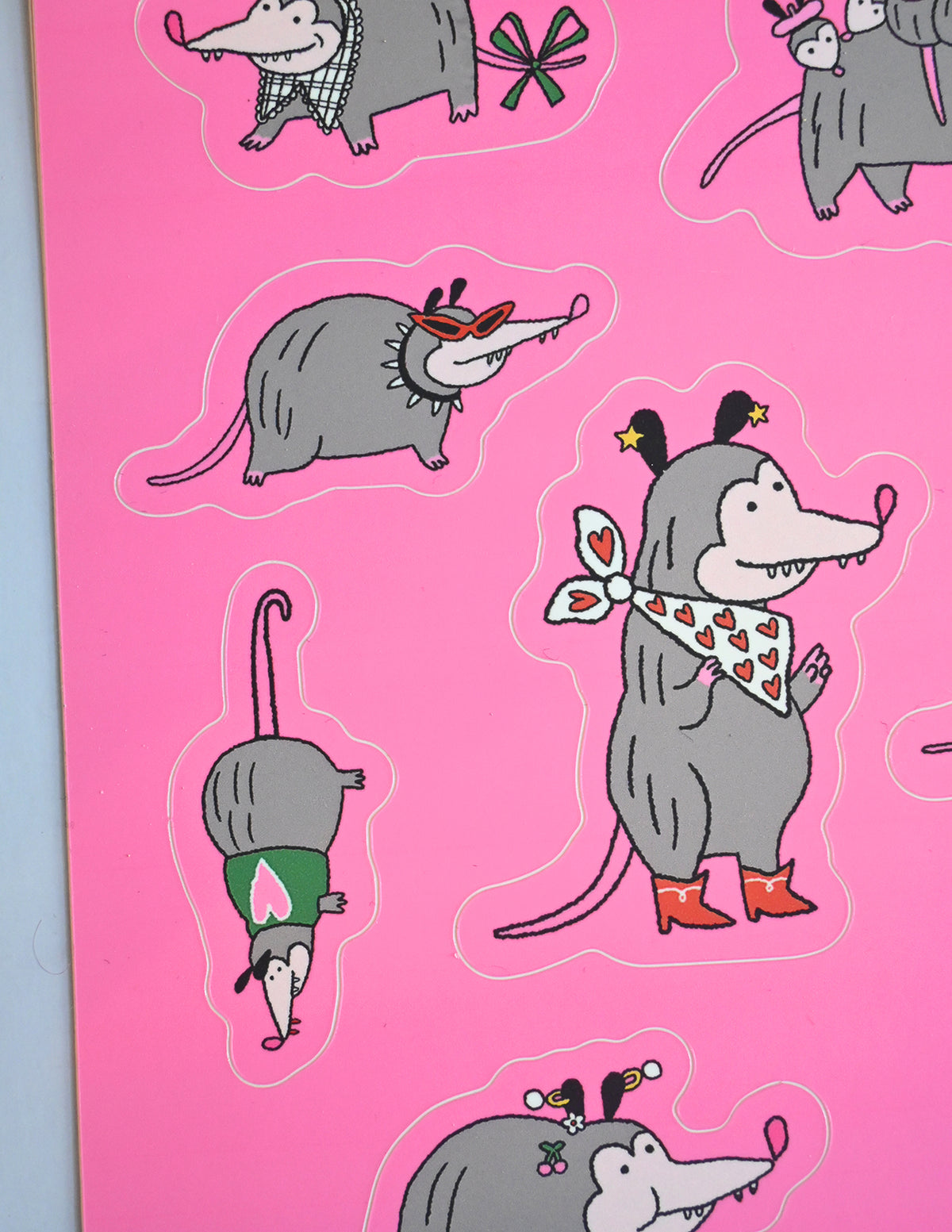 "Marvelously Marsupial" sticker sheet pack featuring 8 stickers. Designed by illustrator Natalí Koromoto Martínez.