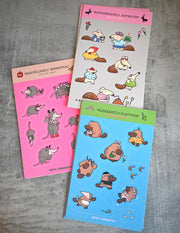 "Marvelously Marsupial" sticker sheet pack featuring 8 stickers. Designed by illustrator Natalí Koromoto Martínez.