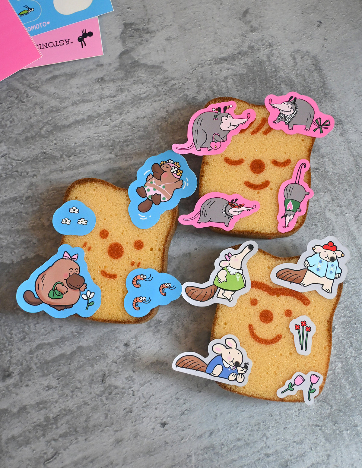 "Marvelously Marsupial" sticker sheet pack featuring 8 stickers. Designed by illustrator Natalí Koromoto Martínez.