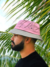 Natali Koromoto x HO HOS HOLE IN THE WALL brands "Ants on Your Hat"  print design bucket hat in Pink Lemonade and Pearl Grey dye colorway fabric combo