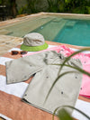 Natali Koromoto x HO HOS HOLE IN THE WALL brands "Ants on Your Hat"  print design bucket hat in Pearl Grey and Avocado Green dye colorway organic cotton fabric combo